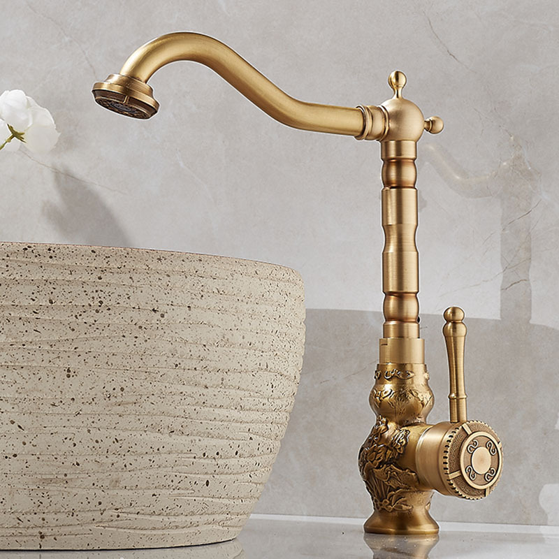 Basin Mixer Tap - Antique Brass Basin Faucet Single Handle